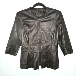 Davide Cerasi Genuine Italian Leather Black Peplum Moto Jacket EU Sz 44, US Sz M